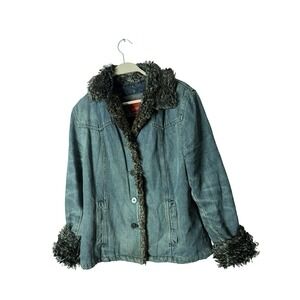 VTG 80s Esprit M Womens Penny Lane Denim Jacket With Faux Fur Trim
